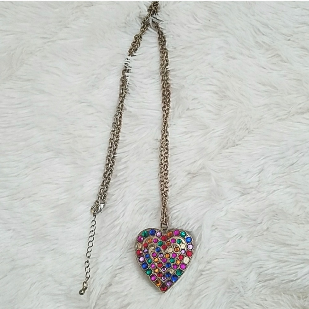Vintage bejeweled heart locket necklace